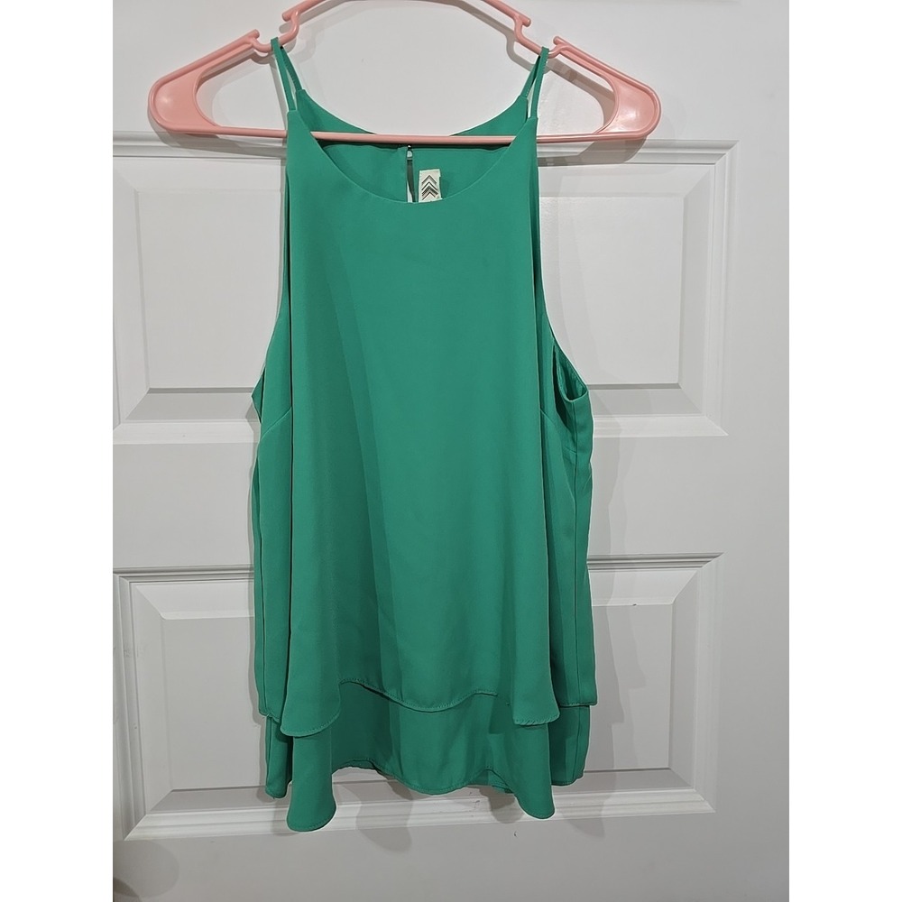 Pink rose Womens Large Tank Layered Blouse Green